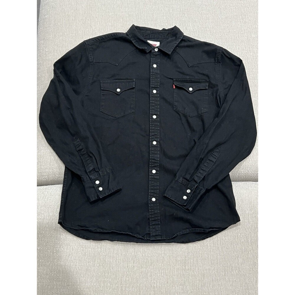 Levis Mens M Standard Western Shirt Black Denim Pearl Snap Long Sleeve Pocket